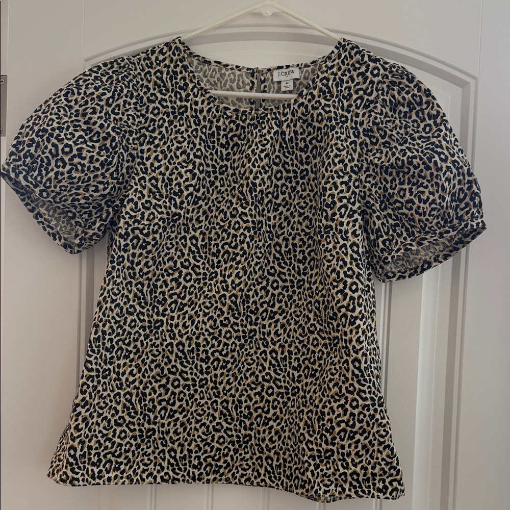 J. Crew Factory Black and Cream Animal Print Blouse
